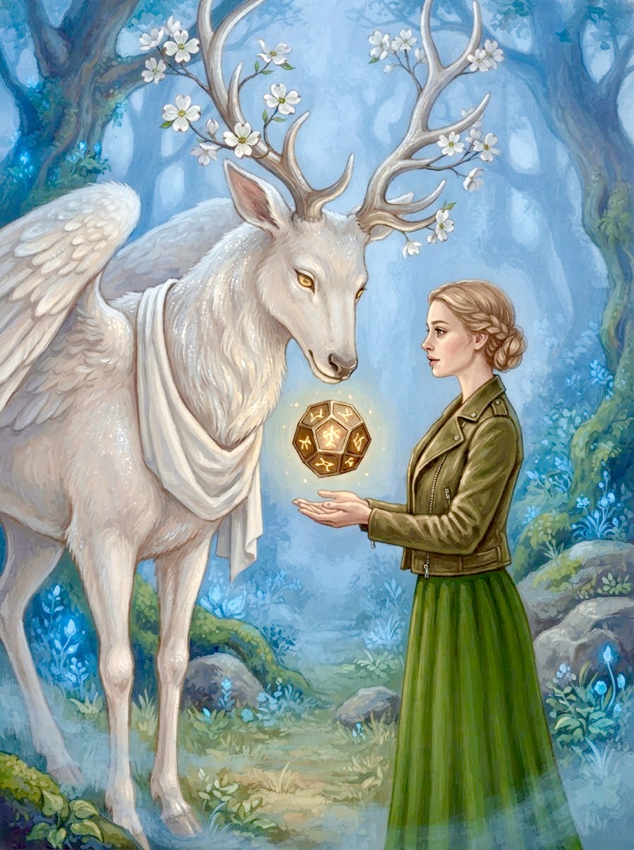 The Snawfus bestowing the glowing golden dodecahedron to Dolly