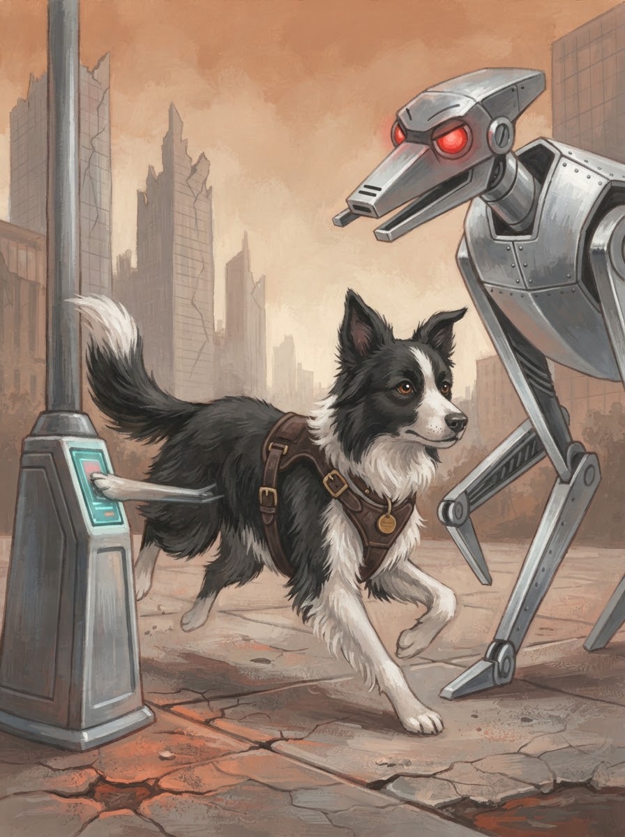 Charlotte distracting the robotic dogs