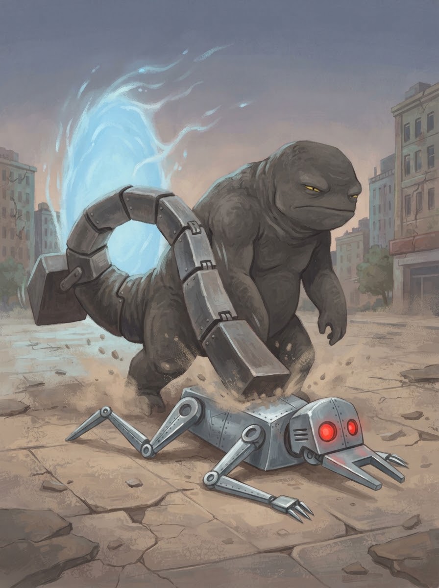 The Hinge-Tailed Bing Buffer slamming down its metal tail